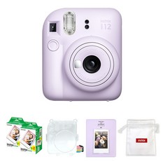 FUJIFILM 富士 instax 即時相機 紫丁香紫色+底片 40張+保護殼 透明+馬卡龍2層相冊 隨機出貨+Logo收納包 隨機出貨組合, 1套, 一次成像迷你 12