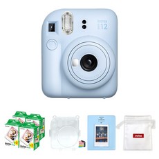 FUJIFILM 富士 instax 迷你12即時相機 淡藍色+底片 80張+透明保護殼+馬卡龍2層相冊 隨機出貨+Logo收納包 隨機出貨組, 1套, 一次成像迷你 12