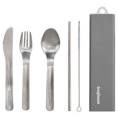 Corelle Brands 康寧餐具 Snapware 餐具5件組, 收納盒 + 餐刀 + 餐叉 + 湯匙 + 吸管 + 吸管刷, 1組, 灰色