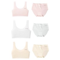 女童款貓咪波浪第1階段無縫胸罩 3款+內褲 3款組