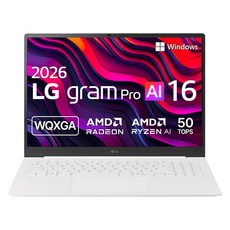 LG전자 2026 그램 Pro AI 16 라이젠 AI 400 시리즈 방문설치, 에어로미늄 화이트, 256GB, 16GB, WIN11 Home, 16Z95U-GS5CK