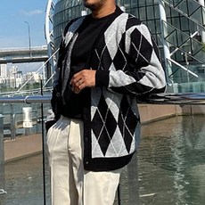 FIVELARGE 大碼菱形拼色寬鬆針織衫