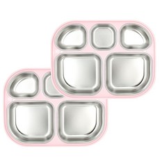 키즈토이 유아 안전 화상방지 이중 스텐 가정용 식판 2p, 핑크, 이중 식판2개