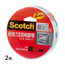 3M Scotch 超強雙面泡棉膠帶，雙倍黏力，耐高溫70度，24mm x 3yd, 2個