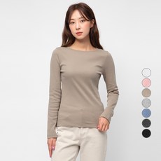 캐럿 여성용 데일리 스탠다드 핏 긴팔 립 티셔츠