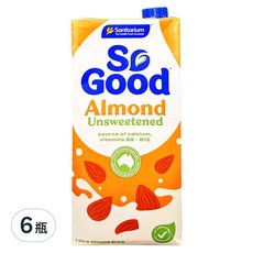 So Good 無糖杏仁奶, 高鈣低脂, 素食者適用, 無乳糖無麩質, 1L, 6瓶