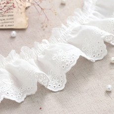 HAPPY BEARS 皺褶邊刺繡蕾絲布 180cm, 白色, 1捲