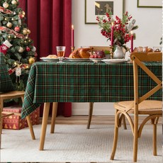 맑음 크리스마스 식탁보 분위기업 감성 테이블보, 그린옐로우체크, 100 x 140 cm
