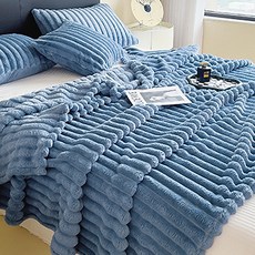 抗靜電雙面兔絨毛毯被 (雙人150*200) 藍色, 抗靜電絨毛工藝, 貼心呵護肌膚, 雙人(200 x 150cm), 1件