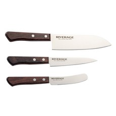 Arnest RIVERAGE系列 不鏽鋼木柄多功能刀3件組, 高鋒利度，..., 三德刀 全長28cm 刃長16.5cm 105g + 蔬果刀 全長23.5cm 刃長13cm 55g + 奶油刀 全長21cm 刃長8cm 45g, 1組