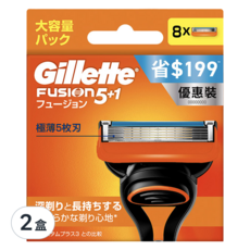 Gillette 吉列 Fusion鋒隱系列 刮鬍刀頭 Set 8, 5層彈性感應刀, 含潤滑成分, 8入, 2盒