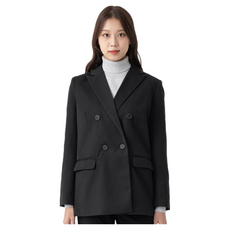 CARET 女款雙排釦西裝外套 - 黑色, 米色, 彈力斜紋布, M, 黑