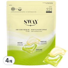 스웨이 식기세척기세제 올인원 액체캡슐 그린자몽향 52개입, 416g, 4개