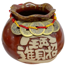 紅線蝴蝶結浪口聚寶盆, 口徑約5.5公分, 直徑(肚子)約12公分, 高度約8.8公分, 12 x 8.8 x 5.5cm