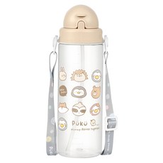 PUKU 藍色企鵝 Tritan 滑蓋揹帶吸管水壺 杏色 500ml 兒童水壺, 1個
