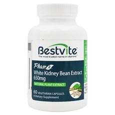 Bestvite 專利型白腎豆膠囊, 650mg天然植物萃取, 60 粒素食膠囊膳食補充劑, 60顆, 42g, 1瓶