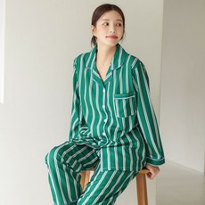 글램공감 여성용 파블로 카라형 스트라이프 긴팔 잠옷 상하의 세트