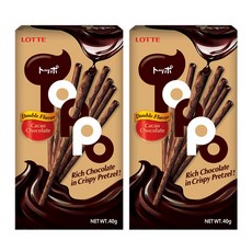 LOTTE Toppo 可可巧克力口味夾心餅乾棒，濃郁巧克力，酥脆椒鹽卷餅，40g, 2盒