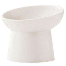 YOGiSSO 寵物斜口陶瓷高腳碗，13cm寬 x 9cm高, 白色, 1個