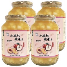 韓味不二 水蜜桃蘋果茶果醬，富含果肉，補充能量, 1kg, 4罐