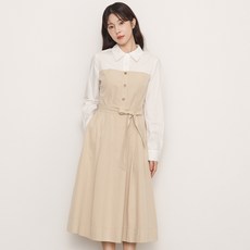  로엠 셔츠 배색 원피스  상품 이미지