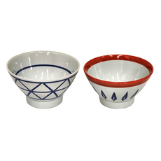 IShimaru 石丸 格子 紅葉夫妻碗 Set, 白瓷 染色附, Red, White, Blue, 碗, 2個