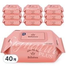 베베앙 시그니처 플러스 엠보싱 유아물티슈 캡형 52gsm, 100매, 40개