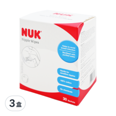 NUK 乳頭清潔棉, 純棉純水成分, 不含化學物質及防腐劑, 115°C高壓蒸氣滅菌消毒, 鋁箔袋獨立包裝, 3盒