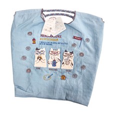 kUSUgURU JAPAN 日本眼鏡貓 手提包 環保袋日本刺繡尼龍購物袋 NEKOMARUKE貓丸款