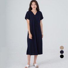 CARET 女款飄逸V領短袖連身裙, 海軍