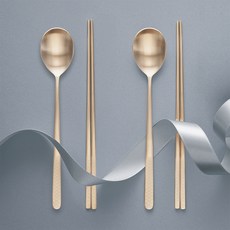 리한 한국도자기리빙 휘랑 유기 놋 수저 2인 세트, 숟가락 2p + 젓가락 2p, 1세트