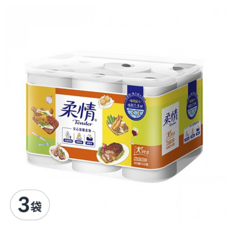 柔情廚房紙巾, 60組x6捲, 大尺寸, 安心接觸食物, 60張, 6捲, 3袋