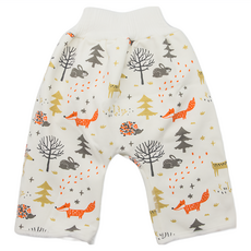 OhBabyLying 兒童款寶寶高腰防水隔尿褲, 1歲-7歲, 91cm-110cm, 七分褲裙, L, 森林動物