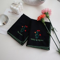 메종텍스타일 카네이션 자수 손수건 2종 세트 선생님 감사합니다 + Thankyou