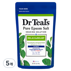 닥터틸즈 퓨어 엡섬솔트 소킹 솔루션 입욕제 유칼립투스 앤 스피아민트, 450g, 5개