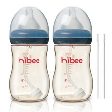 하이비 PPSU 빨대젖병 300ml 2p + 빨대솔 2p, M(3개월이상), 그레이, 1개 - 헤겐젖병