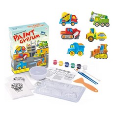 彩繪石膏 Set, DIY Scrawl Toy, 適合6歲以上兒童, 4 工程車, 1盒