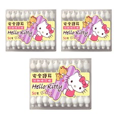 Hello Kitty 凱蒂貓 安全護耳紙軸棉花棒，50支/盒，100%純棉雙頭, 3盒