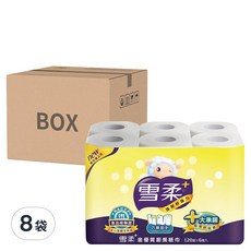 雪柔 金優質廚房紙巾 120組x6捲入，8串共48入，雙層, 6捲, 8袋