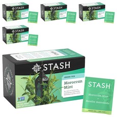 Stash Tea 摩洛哥薄荷綠茶，20茶包，0.9盎司 (26 克)，不含塑料纖維茶包, 1.3g, 20包, 5盒
