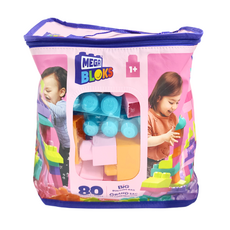MEGA BRANDS 美高 積木袋, 80片積木, 大顆粒積木, 適用於1歲以上兒童, 粉色, 1袋