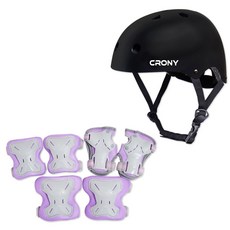 CRONY 安全帽+護具組 CR1, 黑色（頭盔）、紫色（護衛）