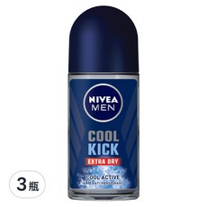 NIVEA 妮維雅 男士止汗爽身乳液 瞬間酷涼系列 激爽制汗 48小時 持久乾爽無異味, 麝香, 50ml, 3瓶
