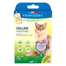 FRANCODEX 法典 新綠野防水驅蟲頸圈, 貓>2kg, 天然苦棟 薰衣草 椰子油 複方 天然驅避蟲, 防蟲安全扣環, 1盒