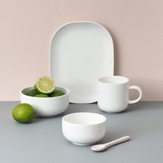 보울보울 국산 레트로라인 1인 홈세트 4개, 밀크화이트, 공기 + 대접 + 머그컵 320ml + 오발플레이트 M
