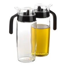 SINOGLASS 按壓開蓋式玻璃油罐 黑色, 500ml, 2個