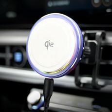 주파집 냉각쿨링 펠티에 엠비언트 맥세이프 차량용 핸드폰 고속 무선 충전 거치대 CWC06, 화이트 화이트