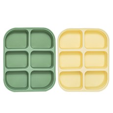 MODU'I BLUEMAMA 6格矽膠嬰兒副食品分裝盒 Set, 薄荷綠+奶油黃, 2入, 薄荷綠 + 奶油黃, 378ml, 2個