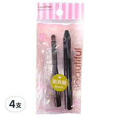 Lumina 露蜜 A14附蓋唇刷 4支 黑色 無香味 口紅刷具組 唇部彩妝工具, 黑色/無香味