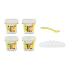 Glasslock 格拉氏洛克 副食品刻度調理盒 四面扣蓋款 4個 + 矽膠感溫湯匙, 黃色, 1.08L, 1組